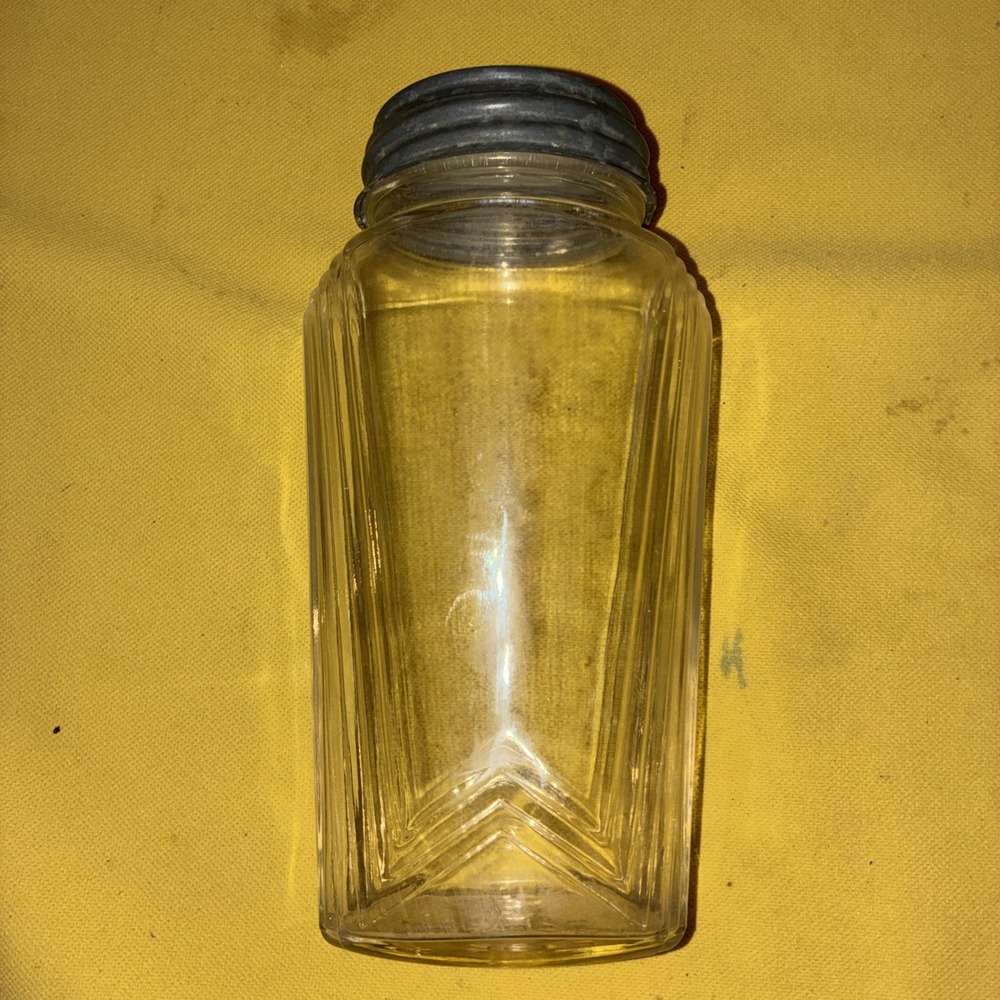 vintage Hazel Atlas Art Deco ribbed glass Jar Zinc Lid Hoosier Tea Spice Cabinet